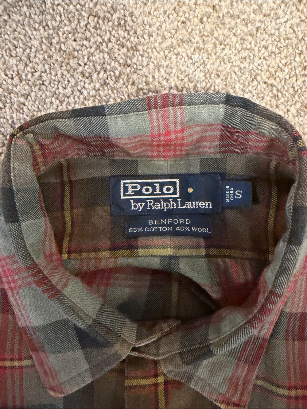 Y2K Polo Ralph Lauren Benford Wool Blend Plaid Button Up Shirt - Picture 7 of 7